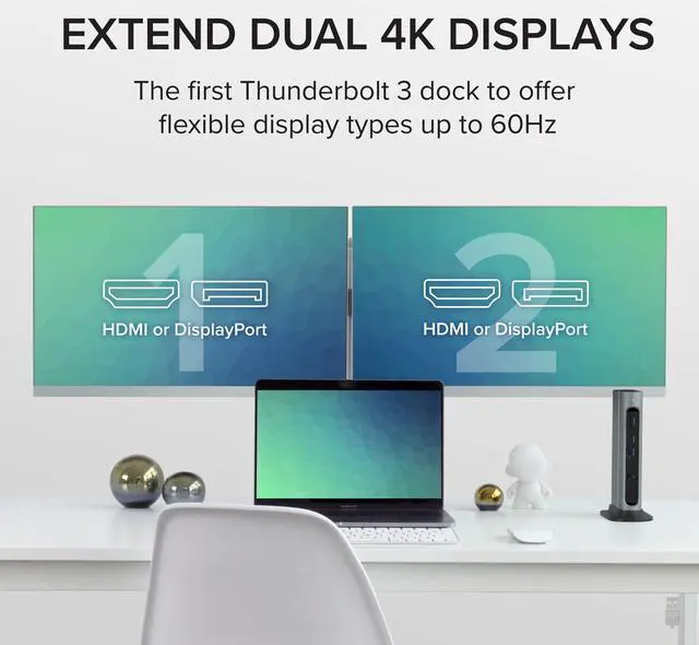 Alt view image 12 of 20 - Plugable 14-in-1 USB-C and Thunderbolt Dock - 40Gbps with 96W Charging, Compatible with Mac and Windows, 2x HDMI 2.0 and DisplayPort, 7x USB ports, Ethernet, Audio, SD/MicroSD, Driverless