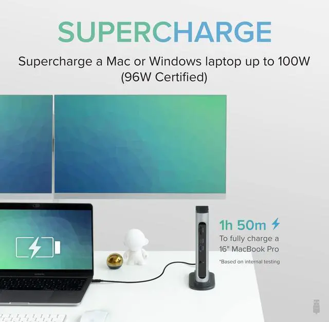 Alt view image 11 of 20 - Plugable 14-in-1 USB-C and Thunderbolt Dock - 40Gbps with 96W Charging, Compatible with Mac and Windows, 2x HDMI 2.0 and DisplayPort, 7x USB ports, Ethernet, Audio, SD/MicroSD, Driverless
