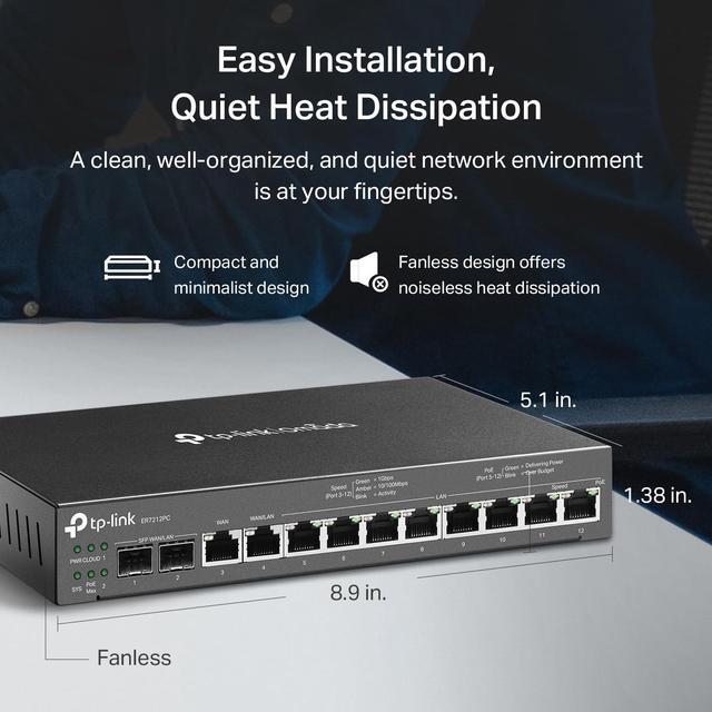 Alt view image 17 of 18 - TP-Link ER7212PC | Omada Router, PoE Switch & Controller 3-in-1 Gigabit VPN Router | Up to 4 WAN | 8 PoE+ LAN Port @ 110W | Fanless | Easy Installation | Load Balance