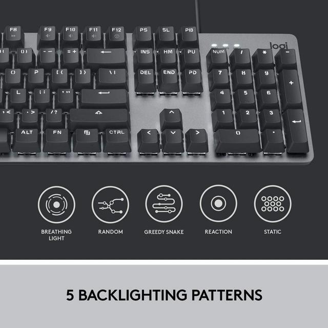Alt view image 10 of 11 - Logitech K845 Mechanical Illuminated Keyboard, Mechanical Switches, Strong Adjustable Tilt Legs, Full Size, Aluminum Top Case, 104 Keys, USB Corded, Windows (TTC Brown Switches)