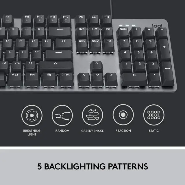 Alt view image 8 of 9 - Logitech K845 Mechanical Illuminated Keyboard, Strong Adjustable Tilt Legs, Full Size, Aluminum Top Case, 104 Keys, USB Corded, Windows (TTC Red Switches)