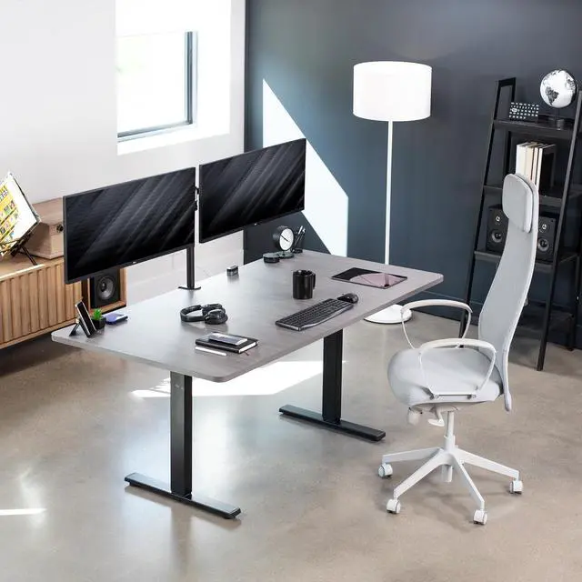 Alt view image 4 of 14 - VIVO Black Dual Ultrawide Monitor Desk Mount Stand, Heavy Duty Fully Adjustable, Fits 2 Screens up to 38", STAND-V038