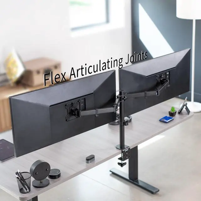 Alt view image 5 of 14 - VIVO Black Dual Ultrawide Monitor Desk Mount Stand, Heavy Duty Fully Adjustable, Fits 2 Screens up to 38", STAND-V038
