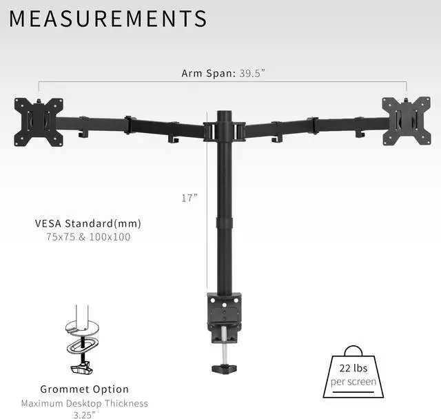 Alt view image 3 of 14 - VIVO Black Dual Ultrawide Monitor Desk Mount Stand, Heavy Duty Fully Adjustable, Fits 2 Screens up to 38", STAND-V038