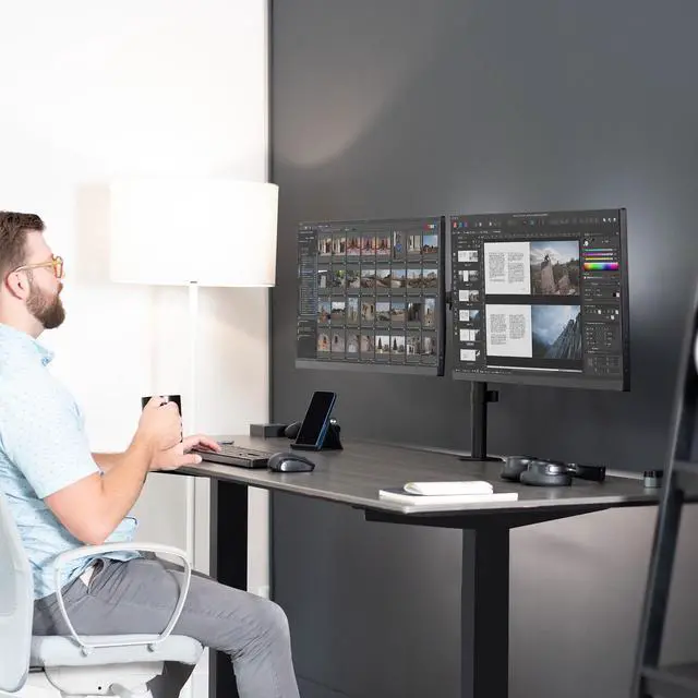 Alt view image 7 of 15 - VIVO Black Dual Monitor Desk Mount Adjustable Stand, Fits Screens up to 32"