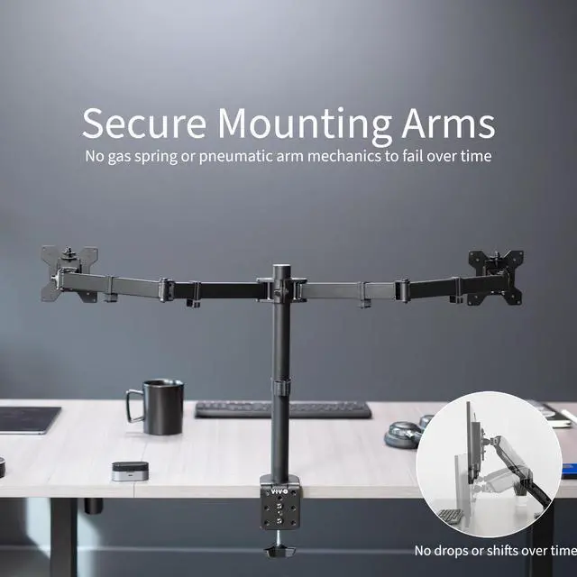 Alt view image 7 of 14 - VIVO Black Dual Ultrawide Monitor Desk Mount Stand, Heavy Duty Fully Adjustable, Fits 2 Screens up to 38", STAND-V038
