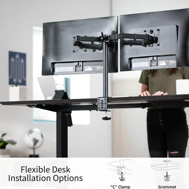 Alt view image 11 of 15 - VIVO Black Dual Monitor Desk Mount Adjustable Stand, Fits Screens up to 32"