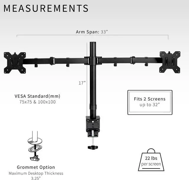 Alt view image 10 of 15 - VIVO Black Dual Monitor Desk Mount Adjustable Stand, Fits Screens up to 32"