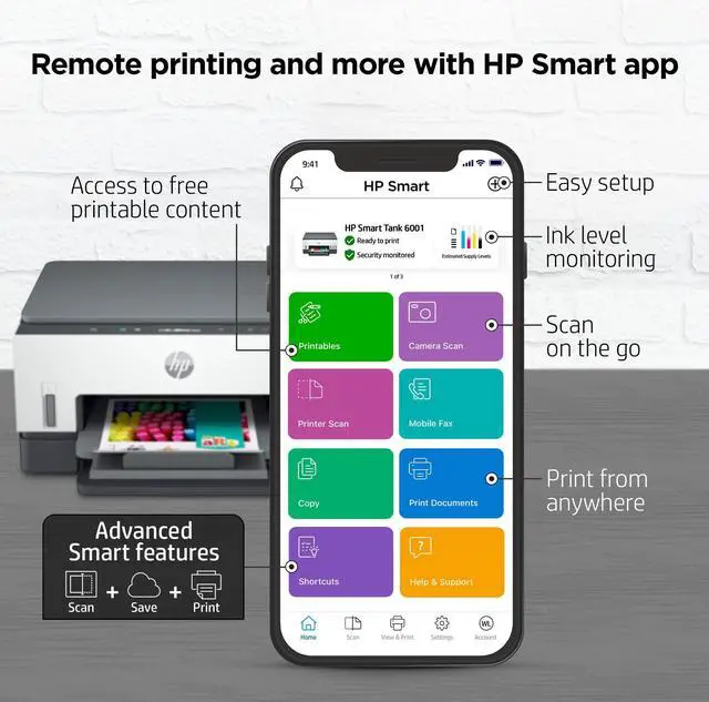 Alt view image 14 of 16 - HP Smart Tank 6001 All-in-One InkJet Printer, Color Mobile Print, Scan, Copy
