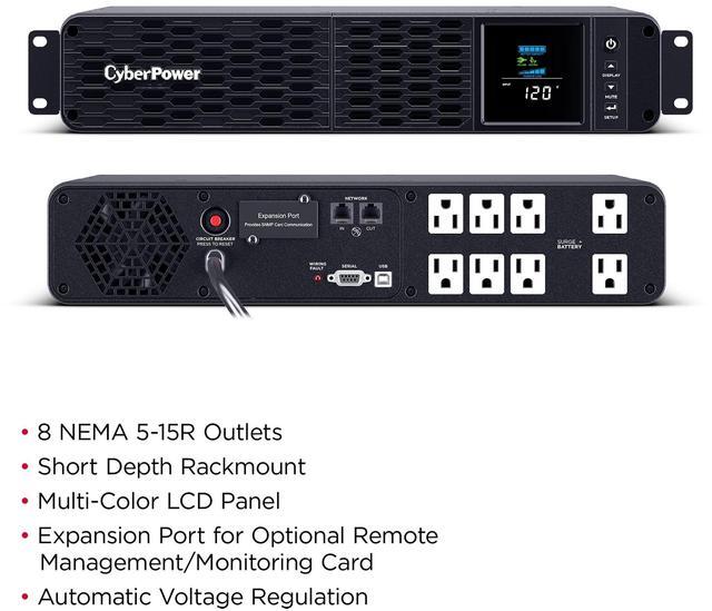 Alt view image 15 of 20 - CyberPower CP1500PFCRM2U PFC Sinewave UPS Systems - 1500VA/1000W, 120 VAC, NEMA 5-15P, 2U, Rackmount, Sine Wave, 8 Outlets, LCD, PowerPanel®