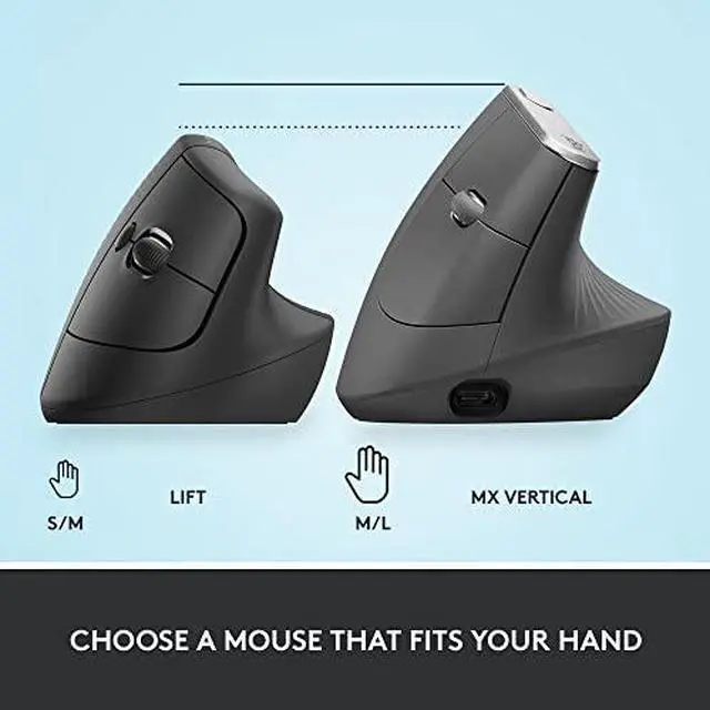 Alt view image 4 of 9 - Logitech Lift Vertical Ergonomic Mouse, Wireless, Bluetooth or Logi Bolt USB receiver, Quiet clicks, 4 buttons, compatible with Windows/macOS/iPadOS, Laptop, PC - Graphite