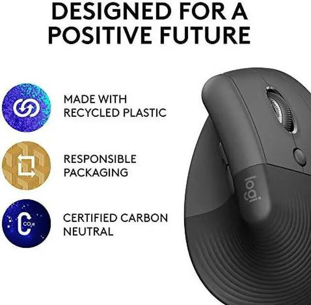 Alt view image 9 of 9 - Logitech Lift Vertical Ergonomic Mouse, Wireless, Bluetooth or Logi Bolt USB receiver, Quiet clicks, 4 buttons, compatible with Windows/macOS/iPadOS, Laptop, PC - Graphite