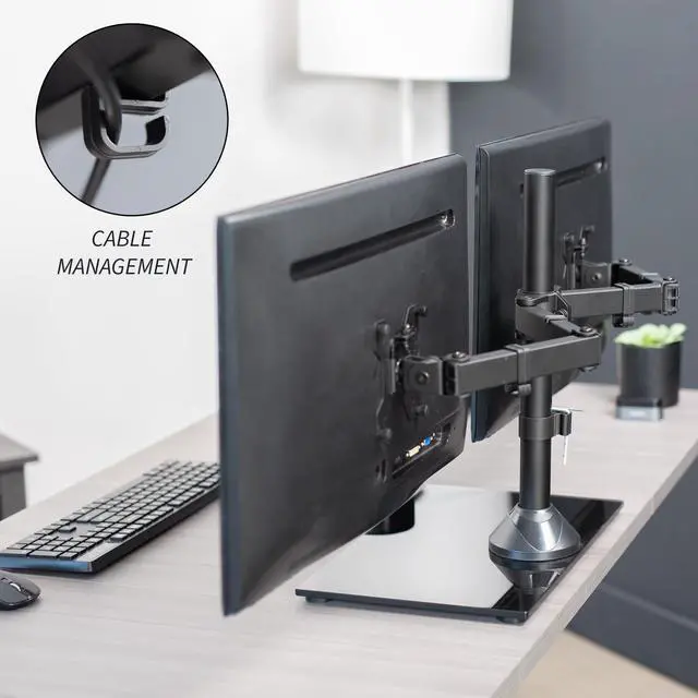 Alt view image 9 of 15 - VIVO Dual Monitor Mount w/ Glass Base Stand for 2 Computer Screens up to 32"