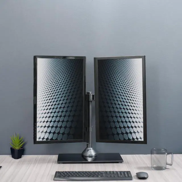Alt view image 8 of 15 - VIVO Dual Monitor Mount w/ Glass Base Stand for 2 Computer Screens up to 32"