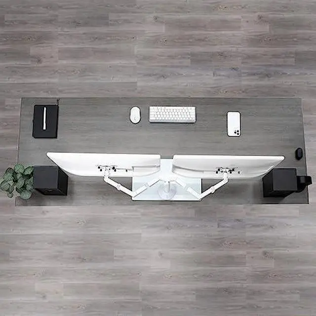 Alt view image 9 of 14 - VIVO White Dual Monitor Stand Adjustable Mount w/ Freestanding Glass Base for Two Screens up to 32" (STAND-V002FGW)