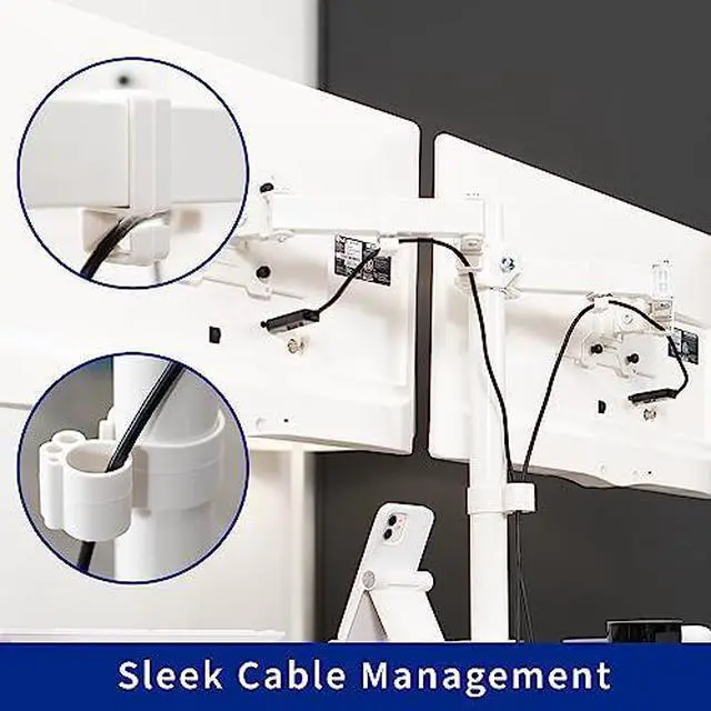 Alt view image 10 of 14 - VIVO White Dual Monitor Stand Adjustable Mount w/ Freestanding Glass Base for Two Screens up to 32" (STAND-V002FGW)