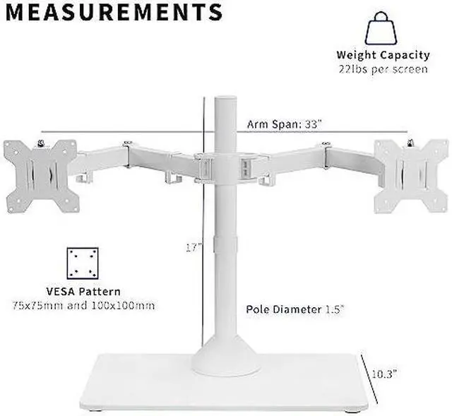 Alt view image 12 of 14 - VIVO White Dual Monitor Stand Adjustable Mount w/ Freestanding Glass Base for Two Screens up to 32" (STAND-V002FGW)