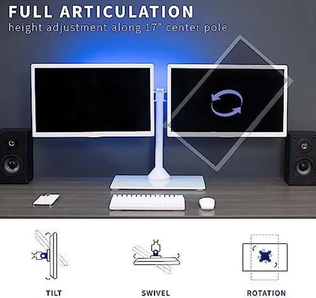 Alt view image 13 of 14 - VIVO White Dual Monitor Stand Adjustable Mount w/ Freestanding Glass Base for Two Screens up to 32" (STAND-V002FGW)