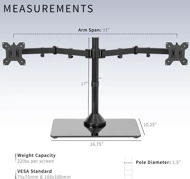 Alt view image 12 of 15 - VIVO Dual Monitor Mount w/ Glass Base Stand for 2 Computer Screens up to 32"