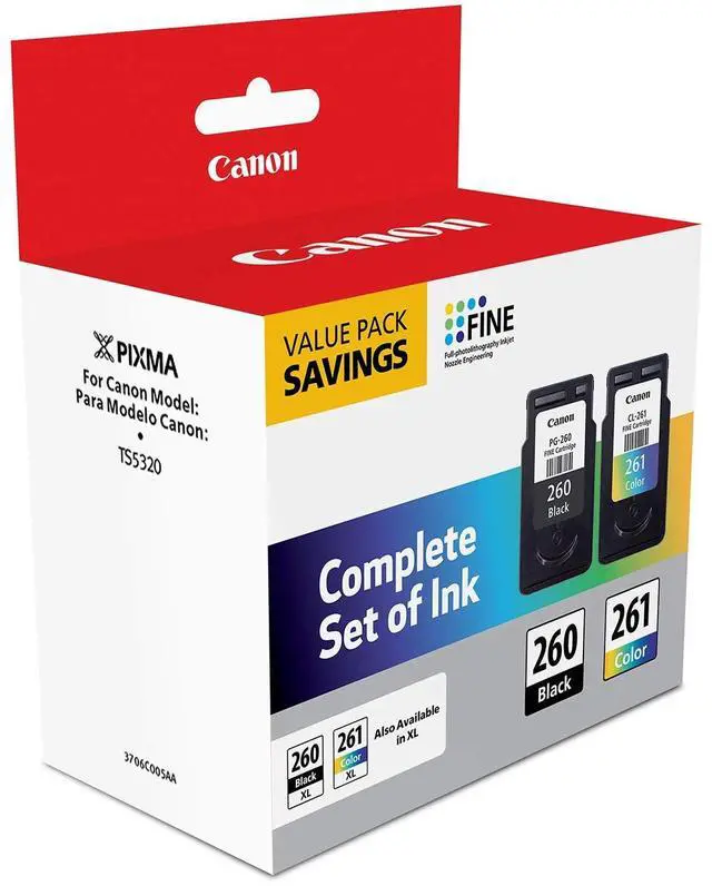 Alt view image 17 of 18 - Canon PG-260 Black & CL-261 Color Ink Cartridge Value Pack for PIXMA TS5320
