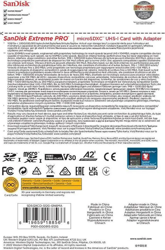Alt view image 7 of 17 - SanDisk 512GB Extreme PRO A2 microSDXC Card UHS-I U3 V30 Read Speed up to 200MB/s for 4K UHD Video (SDSQXCD-512G-GN6MA)