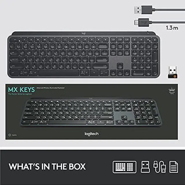 Alt view image 4 of 10 - Logitech MX Keys Advanced Wireless Illuminated Keyboard, Tactile Responsive Typing, Backlighting, Bluetooth, USB-C, Apple macOS, Microsoft Windows, Linux, iOS, Android, Metal Build - Graphite