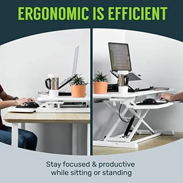 Alt view image 3 of 14 - Standing Desk Converter Computer Table: Stand Up Desk Riser - Sit Stand Desk - 37" Wide Dual Monitor Desktop for Standing Desks - Height Adjustable Desk Workstation Converts to a Standup Desk - White