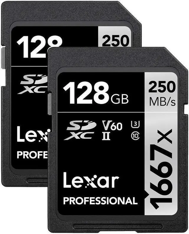 Alt view image 8 of 14 - Lexar SILVER Series Professional 1667x 128GB UHS-II SDXC Memory Card, 2-Pack