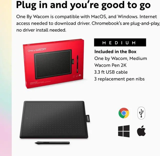 Alt view image 11 of 13 - One by Wacom Student Drawing Tablet for Windows PC, Mac and Certified Works with Chromebook, Medium (CTL672K1A)