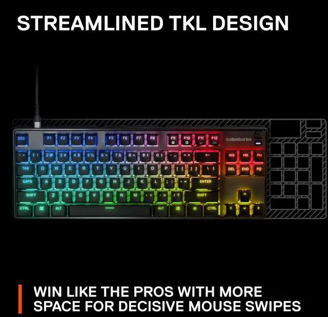 Alt view image 13 of 20 - SteelSeries New Apex 9 TKL – HotSwap Optical Mini Keyboard – TKL Esports Design – Optical Switches – RGB Customization – Aluminum Alloy Frame – Double Shot PBT Keycaps