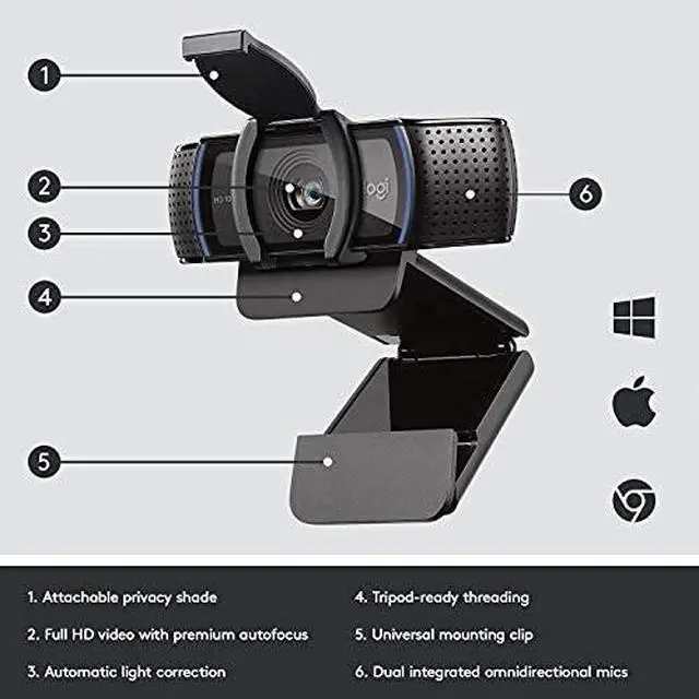 Alt view image 16 of 20 - Logitech C920e HD 1080p Business Webcam 3.0 Megapixels Black (960-001401)