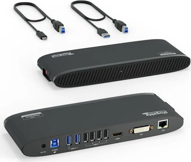 Alt view image 11 of 16 - Plugable USB 3.0 Universal Laptop Docking Station for Windows and Mac (Dual Monitor: HDMI and DVI/HDMI/VGA, Gigabit Ethernet, Audio, 6 USB Ports) - Horizontal