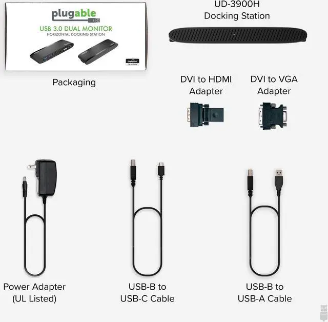 Alt view image 12 of 16 - Plugable USB 3.0 Universal Laptop Docking Station for Windows and Mac (Dual Monitor: HDMI and DVI/HDMI/VGA, Gigabit Ethernet, Audio, 6 USB Ports) - Horizontal