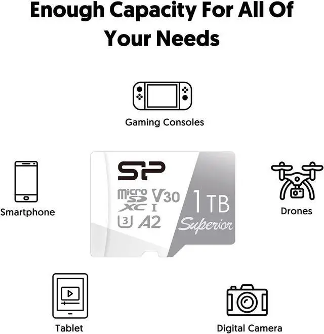 Alt view image 9 of 14 - Silicon Power 1TB Superior Micro SDXC UHS-I (U3), V30 4K A2, High Speed MicroSD Card with Adapter
