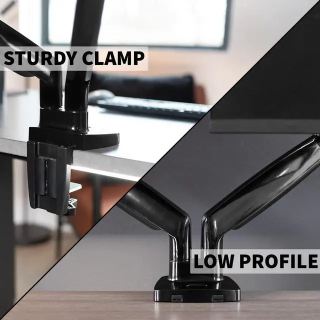 Alt view image 8 of 15 - VIVO Black Heavy Duty Dual Ultrawide Monitor Desk Mount Stand with Pneumatic Spring Arms, Fits Screens up to 35"