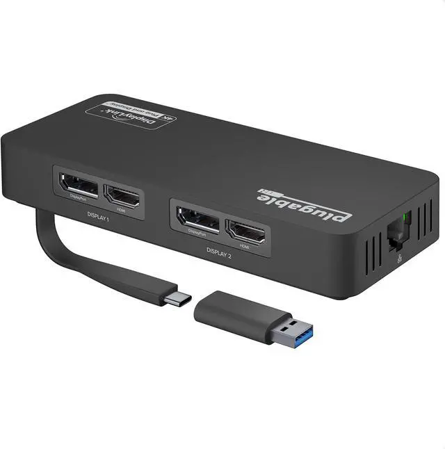 Alt view image 10 of 15 - Plugable 4K DisplayPort and HDMI Dual Monitor Adapter with Ethernet for USB 3.0 and USB-C, Compatible with Windows and Mac