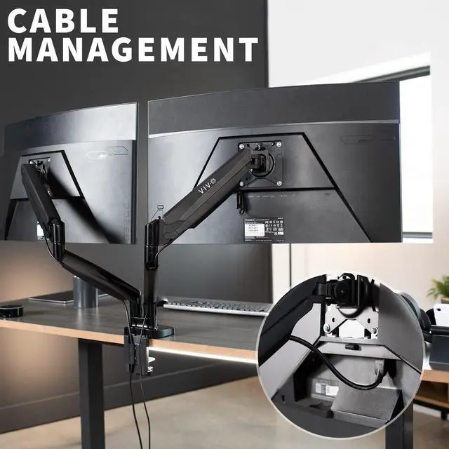 Alt view image 12 of 15 - VIVO Black Heavy Duty Dual Ultrawide Monitor Desk Mount Stand with Pneumatic Spring Arms, Fits Screens up to 35"