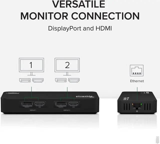 Alt view image 15 of 15 - Plugable 4K DisplayPort and HDMI Dual Monitor Adapter with Ethernet for USB 3.0 and USB-C, Compatible with Windows and Mac