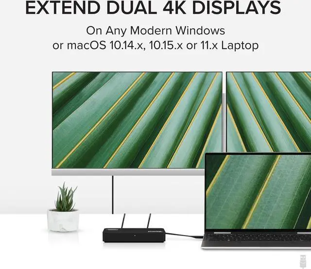 Alt view image 16 of 15 - Plugable 4K DisplayPort and HDMI Dual Monitor Adapter with Ethernet for USB 3.0 and USB-C, Compatible with Windows and Mac