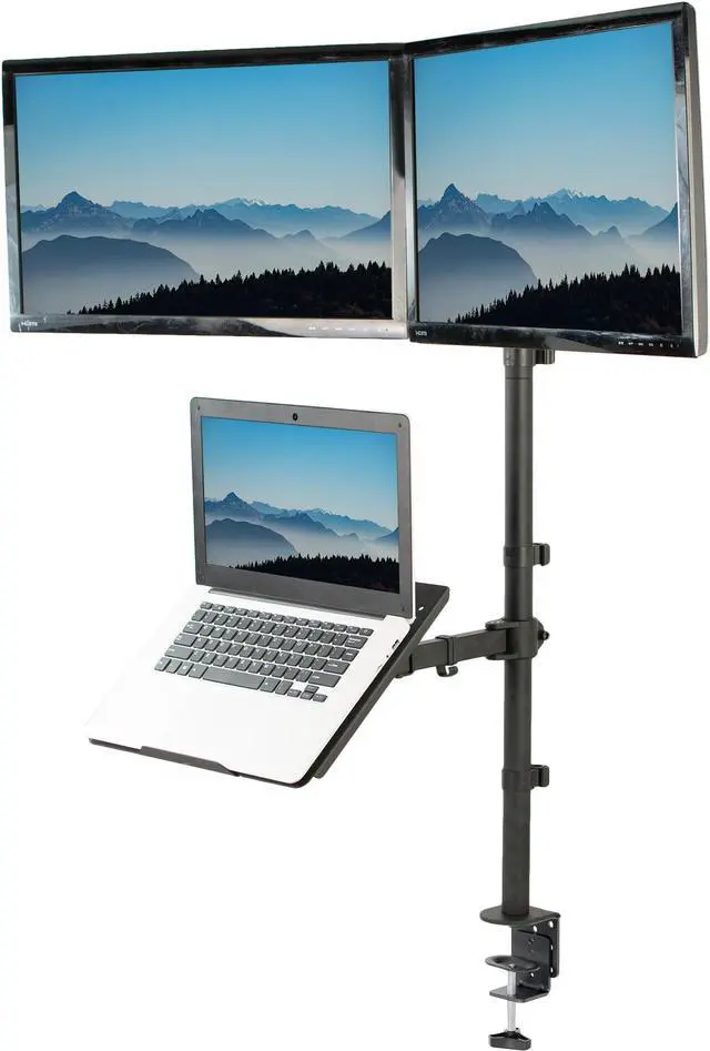 Alt view image 7 of 15 - VIVO Dual 13" to 27" Monitor Mount with Laptop Holder, Tall Adjustable Stand
