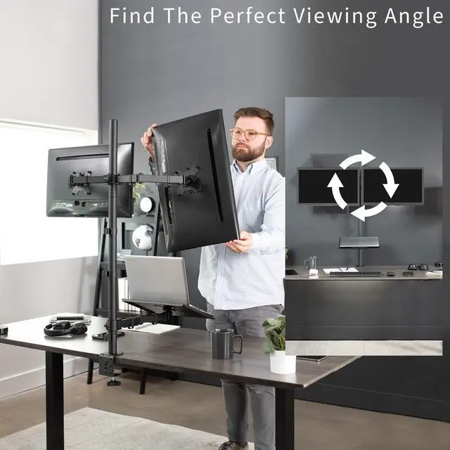 Alt view image 11 of 15 - VIVO Dual 13" to 27" Monitor Mount with Laptop Holder, Tall Adjustable Stand