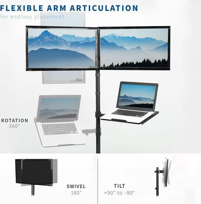 Alt view image 13 of 15 - VIVO Dual 13" to 27" Monitor Mount with Laptop Holder, Tall Adjustable Stand