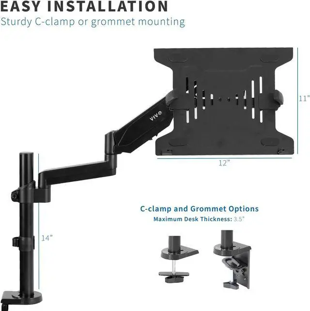 Alt view image 11 of 15 - VIVO 10" to 15.6" Single Laptop Stand Desk Mount, Adjustable Pneumatic Arm Notebook Holder (STAND-V101L)