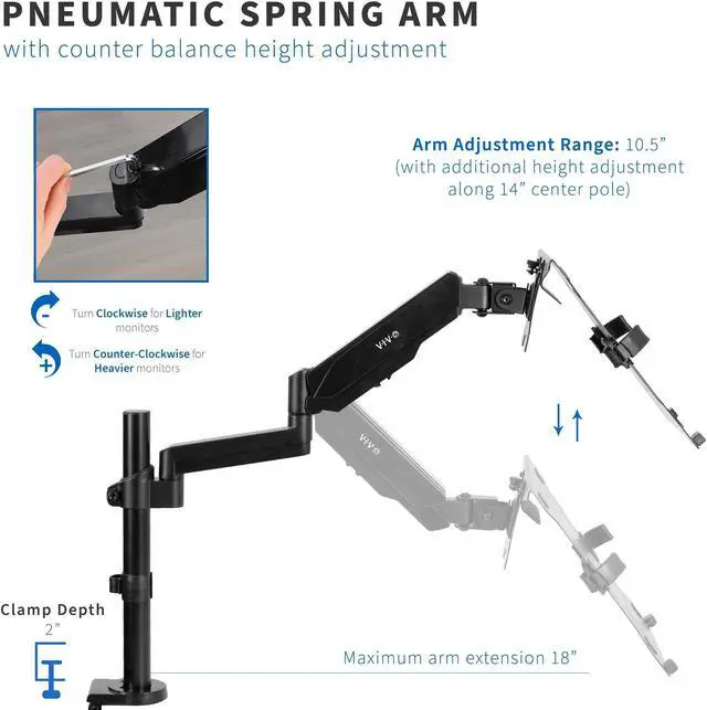 Alt view image 12 of 15 - VIVO 10" to 15.6" Single Laptop Stand Desk Mount, Adjustable Pneumatic Arm Notebook Holder (STAND-V101L)