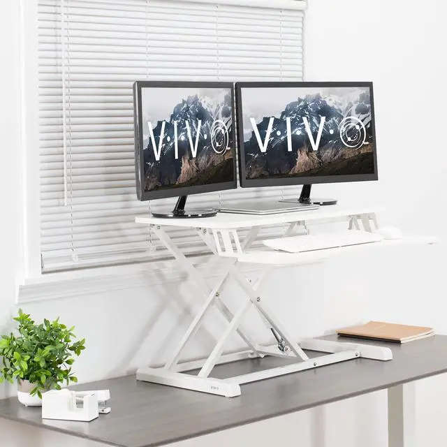 Alt view image 8 of 14 - VIVO White Height Adjustable Standing Desk Monitor Riser 32" Sit Stand Workstation Tabletop (DESK-V000KW)