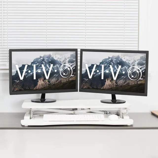 Alt view image 9 of 14 - VIVO White Height Adjustable Standing Desk Monitor Riser 32" Sit Stand Workstation Tabletop (DESK-V000KW)