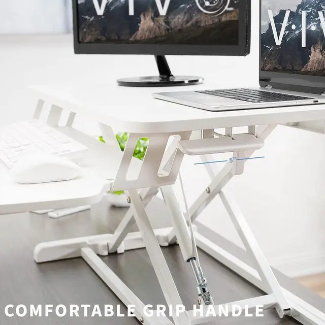 Alt view image 10 of 14 - VIVO White Height Adjustable Standing Desk Monitor Riser 32" Sit Stand Workstation Tabletop (DESK-V000KW)