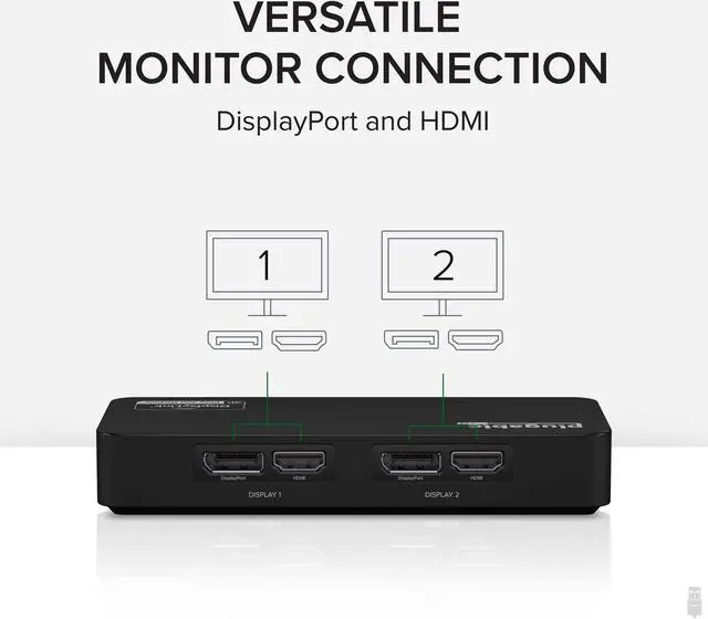 Alt view image 14 of 15 - Plugable 4K DisplayPort and HDMI Dual Monitor Adapter for USB 3.0 and USB-C, Compatible with Windows and Mac