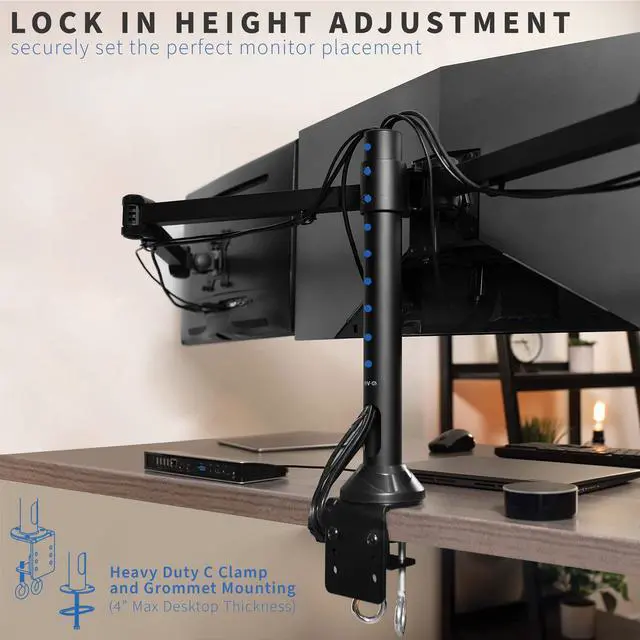 Alt view image 10 of 12 - VIVO Triple Computer Monitor Desk Mount, Heavy Duty Fully Adjustable Stand, Fits 3 Screens up to 32" (STAND-V103)
