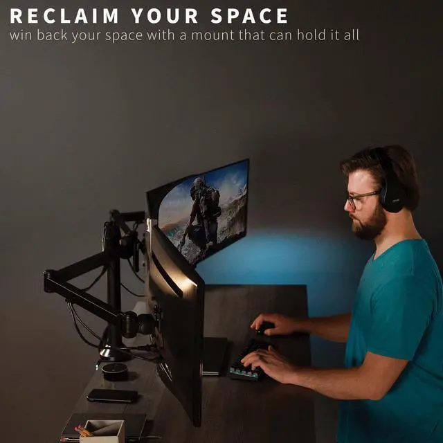 Alt view image 12 of 12 - VIVO Triple Computer Monitor Desk Mount, Heavy Duty Fully Adjustable Stand, Fits 3 Screens up to 32" (STAND-V103)